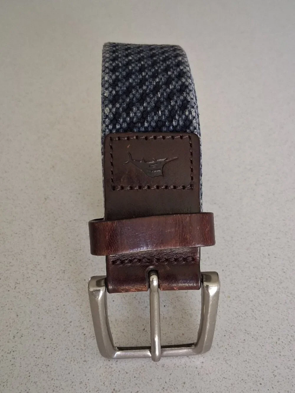 Tommy Bahama Men's Leather Trim Woven Cloth Blue/Black Belt Size 36